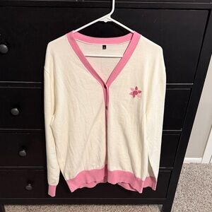 Like New Elegant Pink & Cream Women’s Cardigan — Cozy, Soft, Stylish